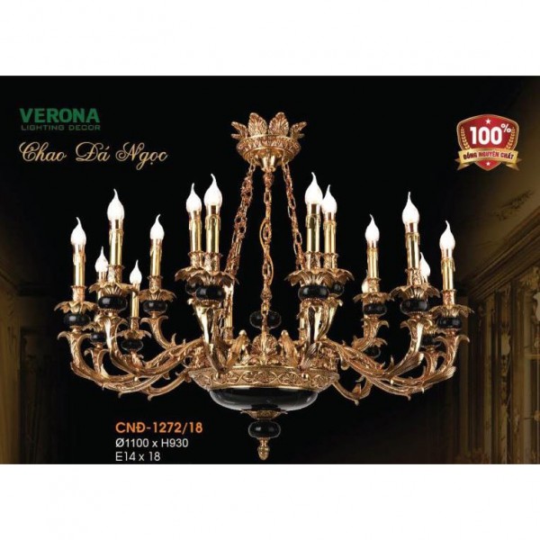 Đèn chùm nến đồng chao đá ngọc Ø1100*H930, E14*18 CNĐ-1272/18