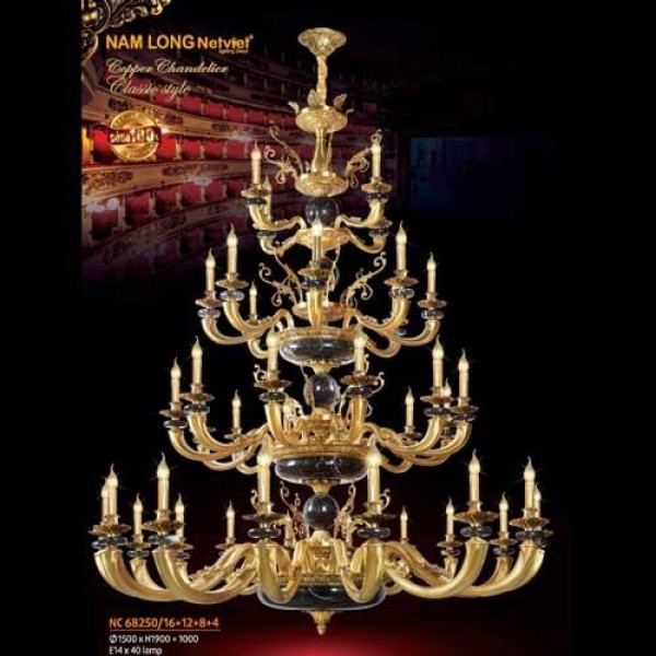 Đèn chùm nến Nam Long NC 1089/15+10+5 Ø1200*H1900, E14*30 lamp