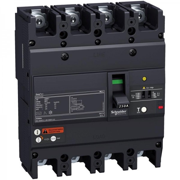 Aptomat tích hợp chống rò dòng MCCB Schneider EasyPact EZCV250H 4P 63A 36kA EZCV250H4063