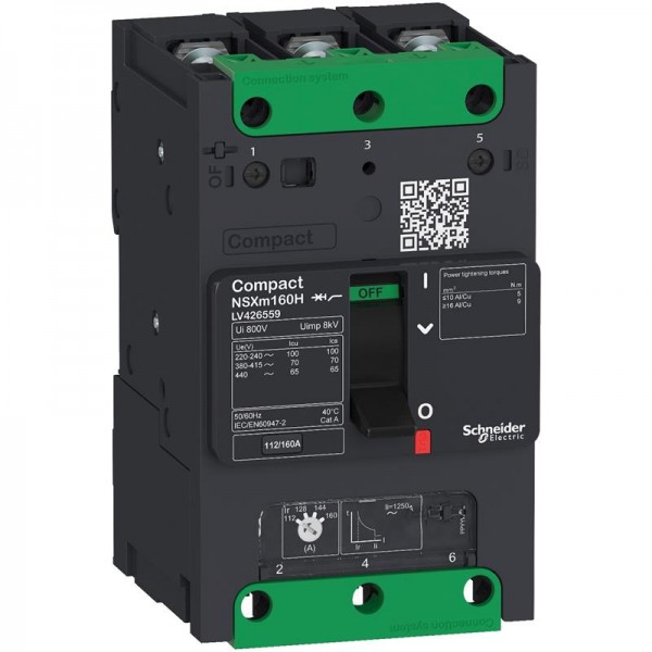 Aptomat khối MCCB Schneider ComPacT NSXm B 3P 160A 25kA bộ bảo vệ TMD LV426259