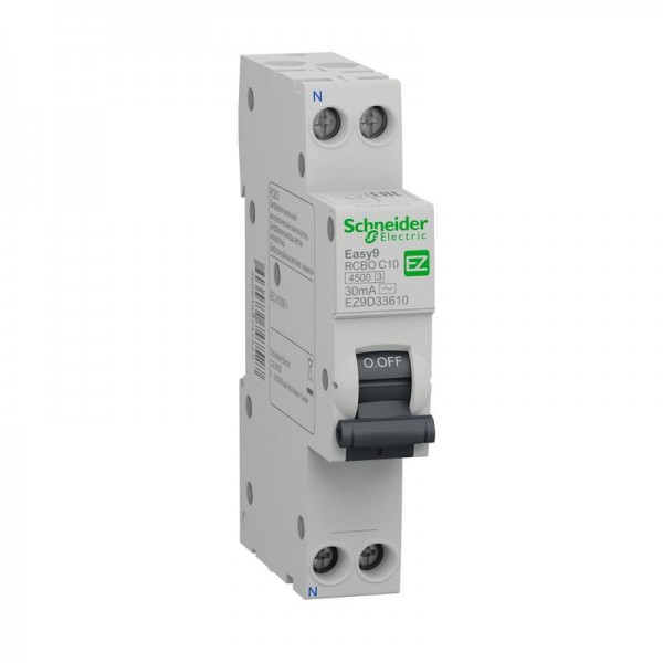 Cầu dao chống dòng rò và quá tải loại mỏng Schneider Easy9 Slim RCBO 1P+N C 30mA AC Type EZ9D33606