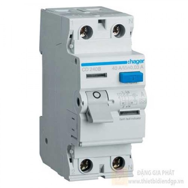 Cầu dao chống dòng rò RCCB Hager CD225B 2P