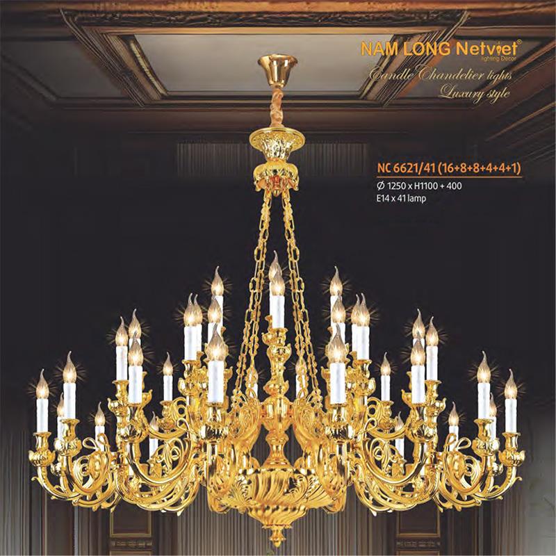 Đèn chùm nến Nam Long NC 6621/41 Ø1250*H1100, E14*41 lamp NC 6621/41 (16+8+8+4+4+1)