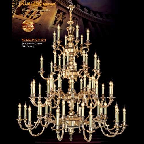 Đèn chùm nến đồng Nam Long NC 820/66 Ø1200*H1500, E14*66 lamp NC 820/66 (24+24+12+6)