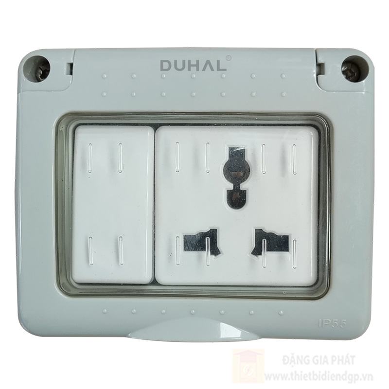 Bộ ổ cắm Duhal đa năng + công tắc 1 chiều chống thấm IP55 10A/250V K1V107